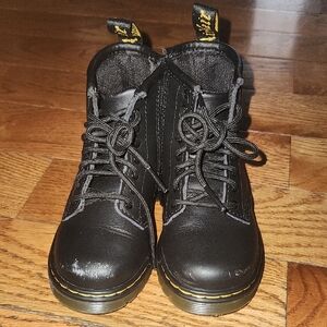 Dr. Martens Kids Black Boots with Yellow Accents